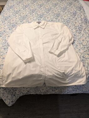 Roaman's White Button-Up Women's Dress Shirt